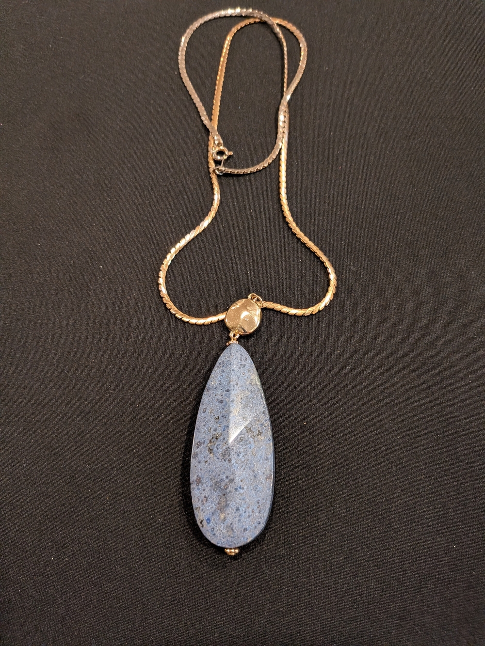 Gold Chain Necklace with Blue Stone Teardrop Pendant